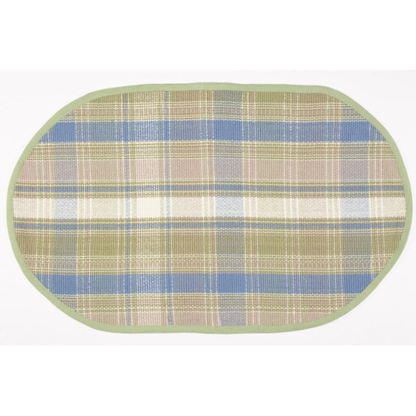 Gracie Oaks Oval Koressa Gingham Area Rug in Blue/White/Green Wayfair
